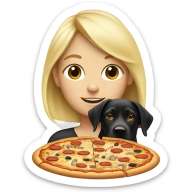 Blonde girl with a black lab eating pizza  sticker