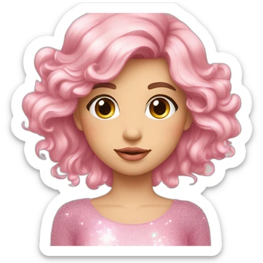 Fille cheveux long bleunuit et rose avec des paillettes dans les yeux sticker