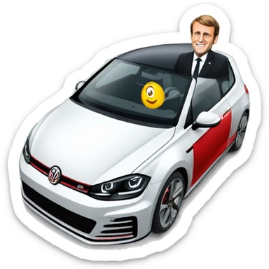 Emmanuel Macron dans une golf gti sticker
