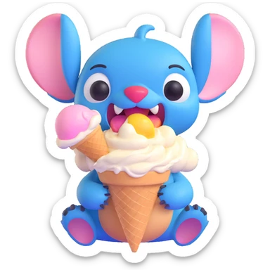 Stitch with ice cream on his nose, looking surprised sticker