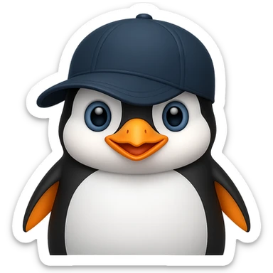 Add a baseball cap to the happy penguin. The image should have no background. sticker