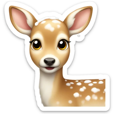 cute light colored fawn with snow on it sticker