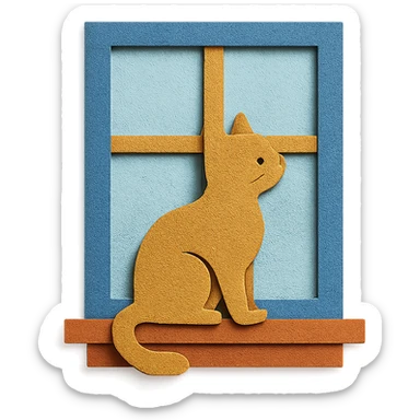 cat sitting on a windowsill in paper-craft style sticker