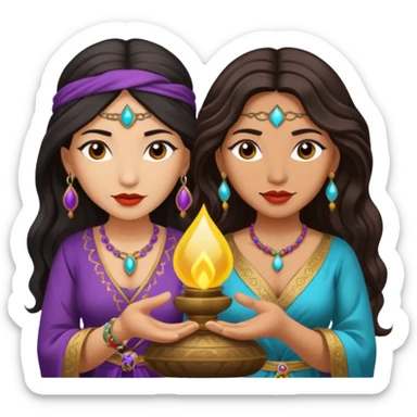 2 women one is an Asian gypsy fortune teller and one is a Latina  sticker