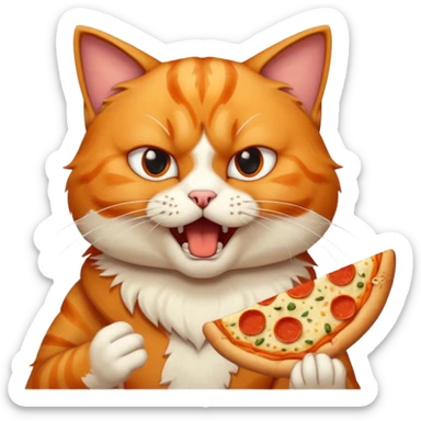 portrait bust-up of an angry cat eating pizza sticker