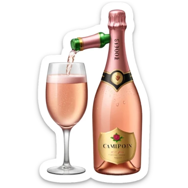 bottle of sparkling rose champagne tilted to the right sticker