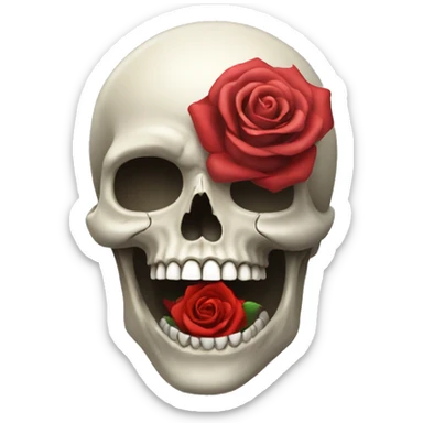 a skull holding a rose in its teeth sticker