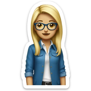 Jeune fille blonde cheveux attaché  avec des lunettes bleus  sticker