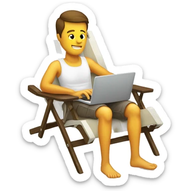 Man on deck chair with laptop on his knees, bwXH sticker
