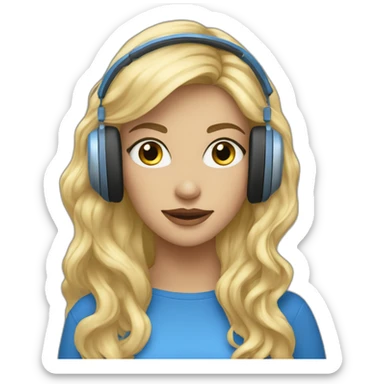 Femme, yeux bleus, cheveux longs et blonds, avec un casque musique sticker