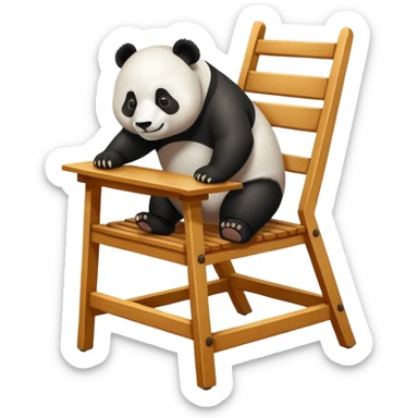 determined panda pushing down on a dining chair, exaggerated effort, minimal style, transparent background sticker