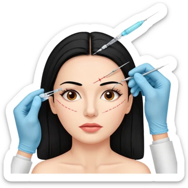 spanish woman black hair doing botox procedure on the face sticker