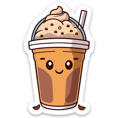 brown milk tea with a happy expression and boba pearls, soft mocha pastel tones, kawaii sticker