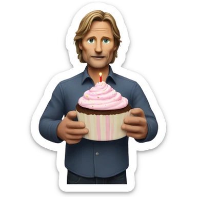 Viggo Mortenson carrying a birthday cupcake sticker