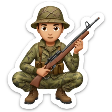 man hunter crouching with gun, alert expression sticker