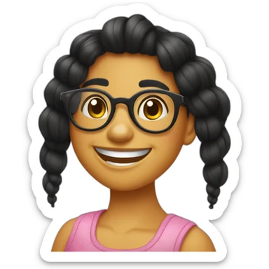 chica cabello negro peinado moño sonriendo imagen tipo disney pixas con lentes sticker