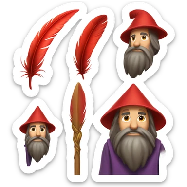 wizard holding a red feather sticker