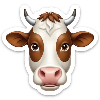 cinematic-noble-brown-and-white-cow-portrait-emoji,-poised-and-regal,-with-a-large,-sturdy-build-and-a-beautifully-patterned-hide-of-rich-brown-accented-by-crisp-white-patches,-deep-set-soulful-brown-eyes,-simplified-yet-sharp-and-sophisticated sticker