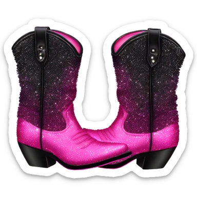 Realistic hot pink to black ombre pair of fashion cowgirl boots with sparkly shiny glitter fringe on them. sticker