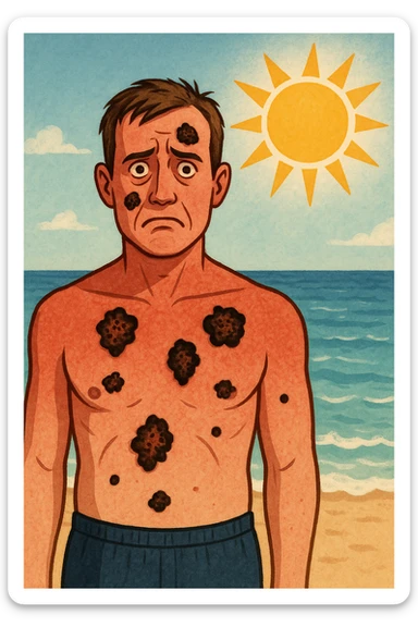 uomo bruciato a mare paura dei melanomi nel corpo sticker