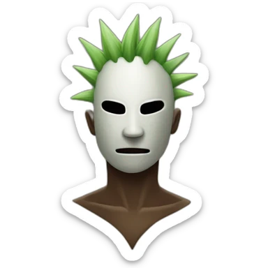 An imaginary figure wearing a spike mask sticker