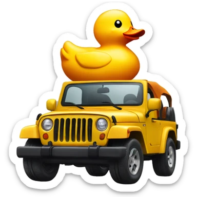 yellow rubber duck driving a orange jeep sticker