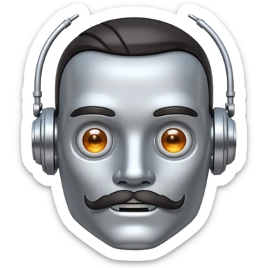 robot with dark hair with mustache more metalic sticker