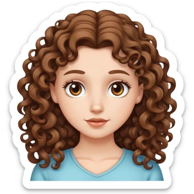 Curly long brown hair white girl  sticker