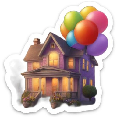 House in the aire with hot balloons like in the movie up sticker