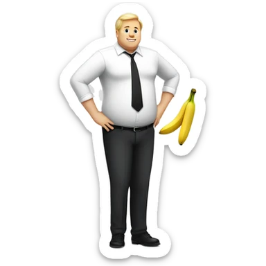 Fat blonde man in white dress shirt and dress pants with banana in each hand sticker