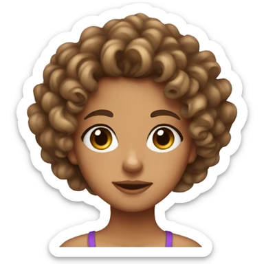 tan curly hair girl with brown eyes with a bow sticker