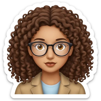 Mixed girl /curly long hair brown / with brown eyes glasses sticker