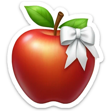 A red Apple with a white bow on the stem sticker