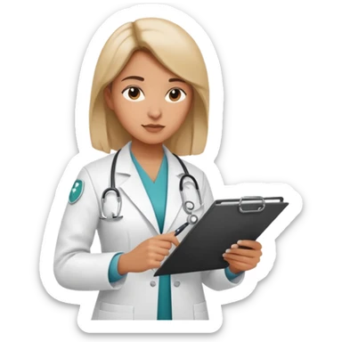 woman medic signing contract for job sticker