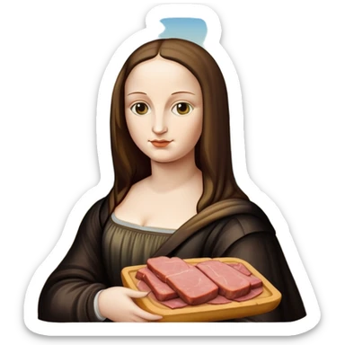  mona lisa with SPAM MEAT renaissance landscape sticker