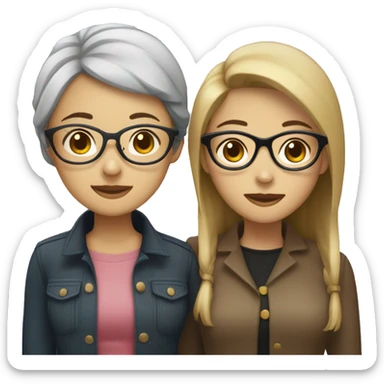 Two women, one Asian with glasses and black hair, one Caucasian with dark blonde hair, embracing  sticker