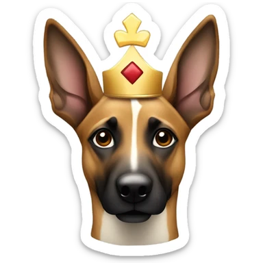 A malinois harlequin color, with a crown on his head sticker