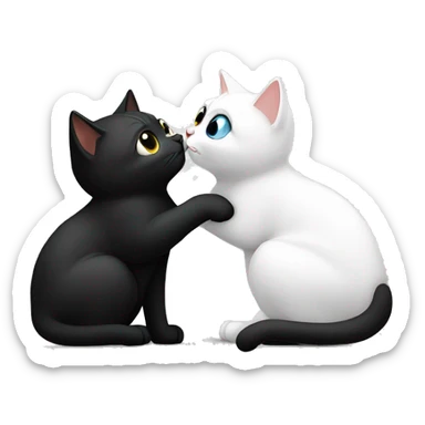 White cat kissing black cat but black cat is cheating on white cat  sticker