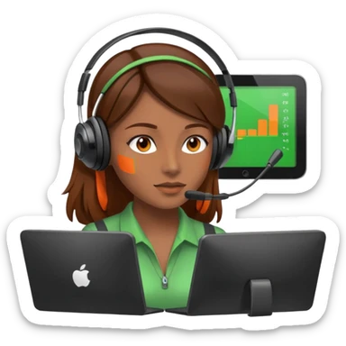 woman, brown hair, wearing a headset. she is controling limits on screen: green = ok, orange = bald überschritten, re = limite überschritten sticker