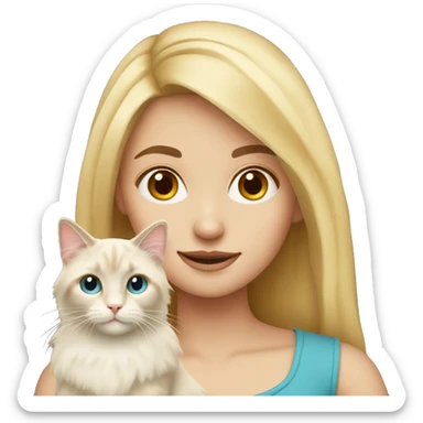 Blonde girl with ragdoll cat sticker