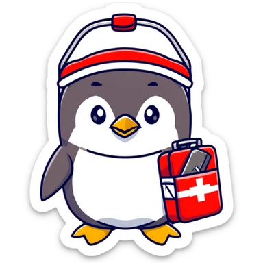 penguin medic with first aid kit and helmet sticker