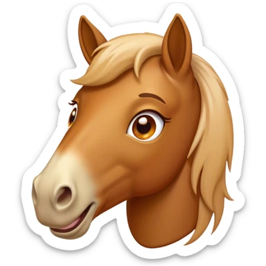 Cinematic Comical Bay Horse Portrait Emoji, Head tilted dramatically with an exaggeratedly amused expression, featuring a striking bay fur with a glossy finish and bold accents, wide, expressive amber eyes filled with playful disbelief, Simplified yet hilariously expressive features, highly detailed, glowing with a slightly sassy glow, high shine, dramatic yet playful, stylized with an air of cheeky mischief, bright and endearing, soft glowing outline, capturing the essence of a spirited and over-the-top horse, so meme-worthy it feels like it could side-eye its way into internet fame instantly! sticker