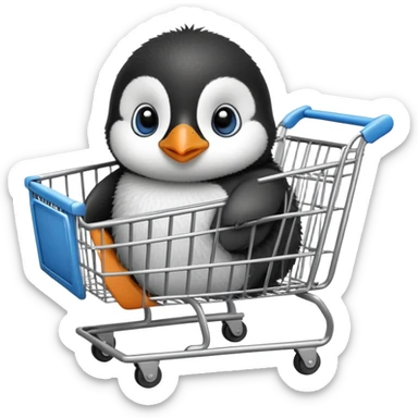 cute baby penguin sitting in a shopping cart sticker