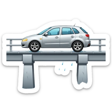 car falling off bridge in the rain sticker