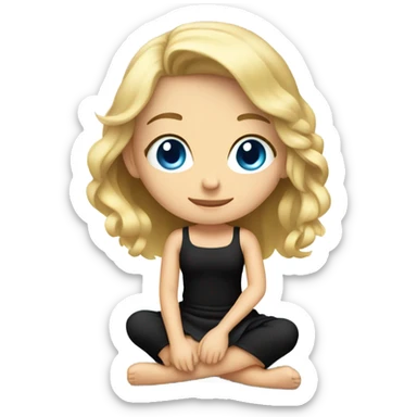 full body blonde girl with blue eyes sitting in black dress on the floor sticker