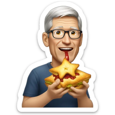 Tim cook eating a famous star sticker