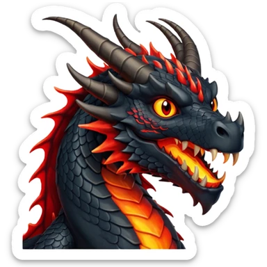 A black dragon with red flamings eyes and great black horns. sticker
