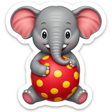 Create a cute emoji of a smiling cartoon elephant balancing a red patterned ball on its trunk sticker