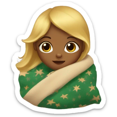 A baby girl with golden hair wrapped in a Christmas blanket. sticker