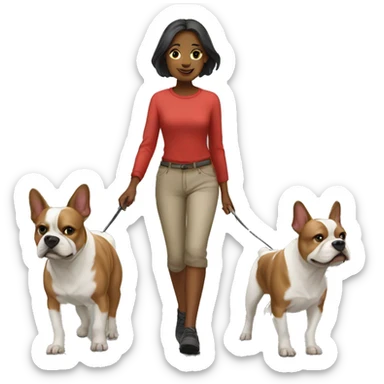 Girl walking two french buldogs sticker